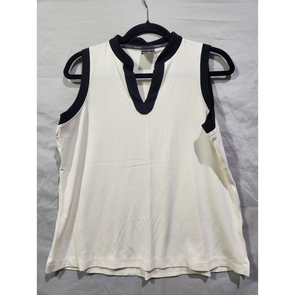 BELYN KEY Large Chalk White Black‎ Sleeveless Golf Pickleball Tennis Shirt